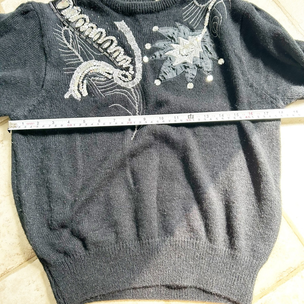 Vintage 80’s Cross Roads Black & Silver Embellished Sweater Size M Sequins - Picture 9 of 11